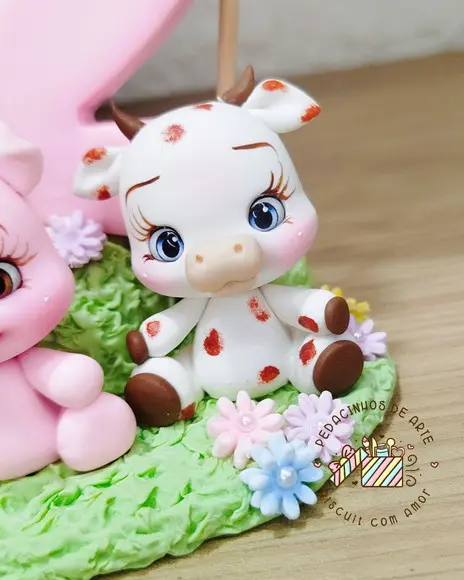 Topo de Bolo Vela Biscuit Fazendinha Menina