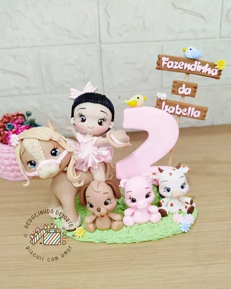 Topo de Bolo Vela Biscuit Fazendinha Menina