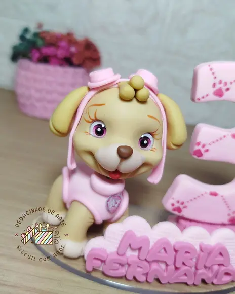 Topo de Bolo Vela Biscuit Patrulha Canina Menina Skye