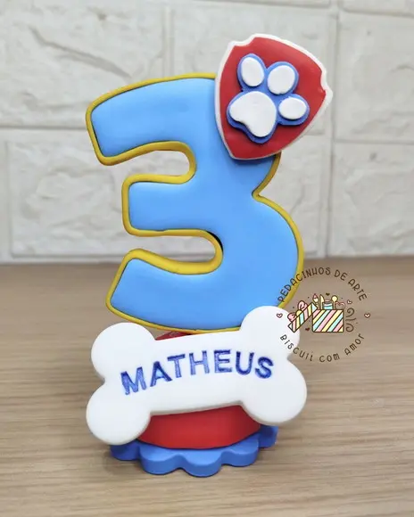 Topo de Bolo Vela Biscuit Patrulha Canina