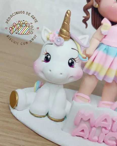 Topo de Bolo Vela Biscuit Personalizado Unicórnio