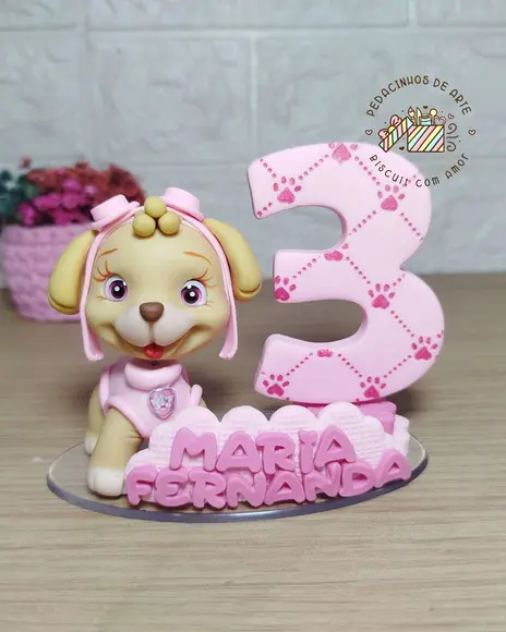 Topo de Bolo Vela Biscuit Patrulha Canina Menina Skye