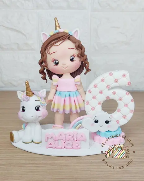 Topo de Bolo Vela Biscuit Personalizado Unicórnio