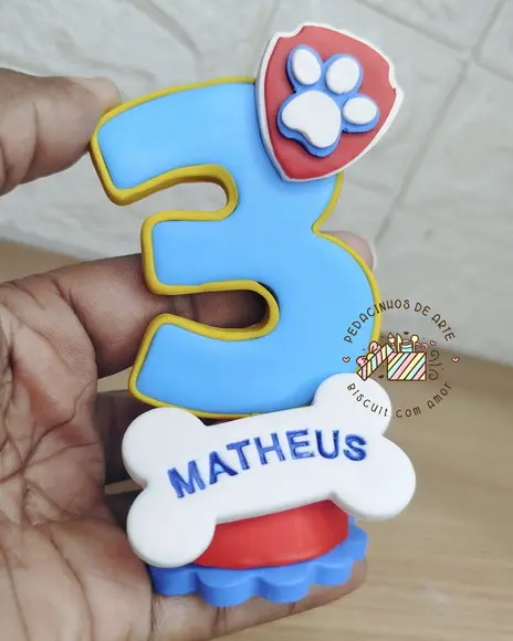 Topo de Bolo Vela Biscuit Patrulha Canina