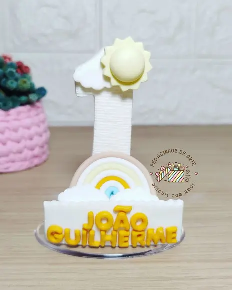 Vela Biscuit Topo de Bolo Arco Íris Boho