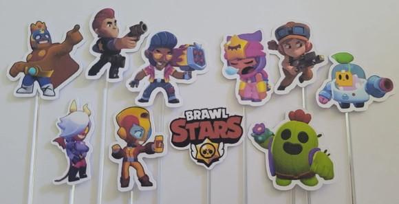 Kit 1 Topo de Bolo - Tags de Docinho Brawl Stars