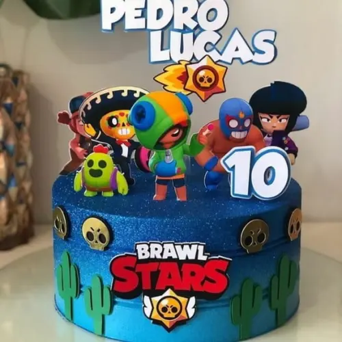 Kit 1 Topo de Bolo - Tags de Docinho Brawl Stars