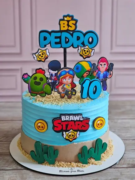 Kit 1 Topo de Bolo - Tags de Docinho Brawl Stars