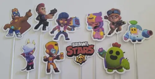 Kit 1 Topo de Bolo - Tags de Docinho Brawl Stars