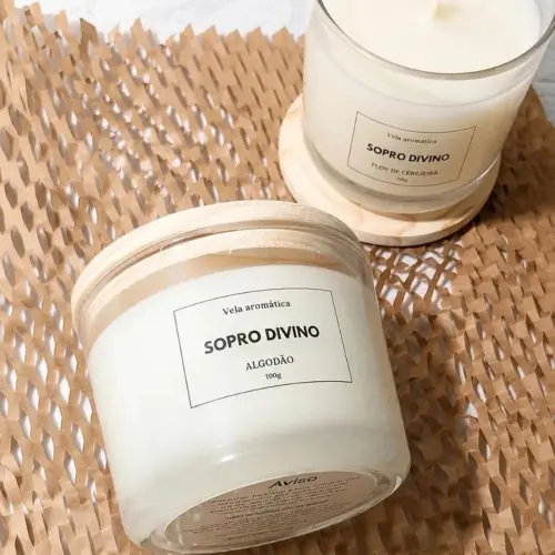 Vela Aromática Artesanal de Algodão Sopro Divino 100g – Essências Premium