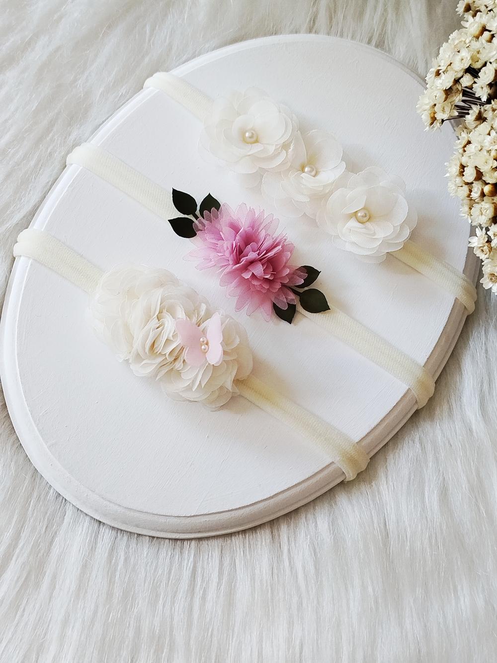 Kit Faixinhas de Bebê Florais | Faixa de Meia de Seda para Recé