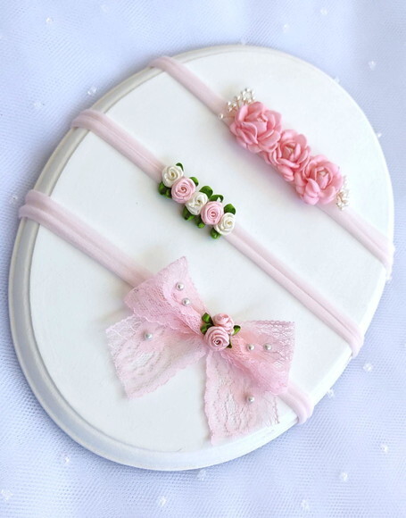 Kit 3 Faixinhas de Cabelo Bebê Menina Rosa