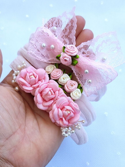 Kit 3 Faixinhas de Cabelo Bebê Menina Rosa