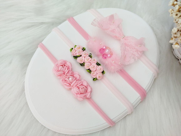 Kit Faixa de Cabelo Bebê Faixinha de Meia de Seda