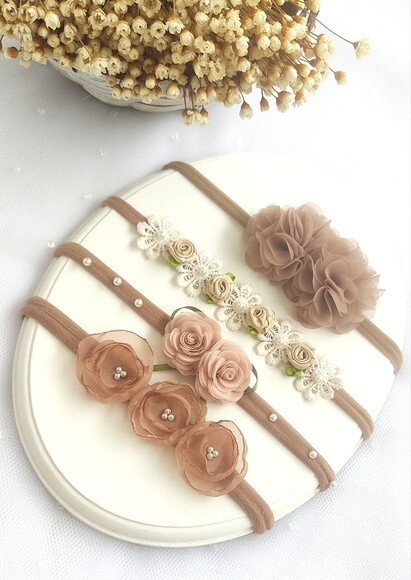 Kit Faixa de Cabelo para Bebê Cor Nude