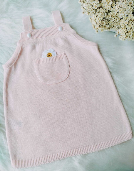 Vestido Infantil Tricô Rosa Delicado Bebê Menina
