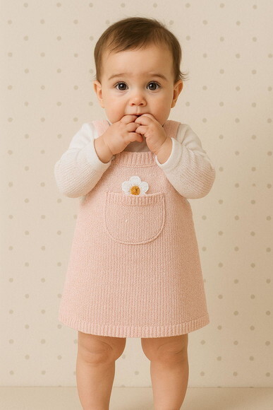 Vestido Infantil Tricô Rosa Delicado Bebê Menina