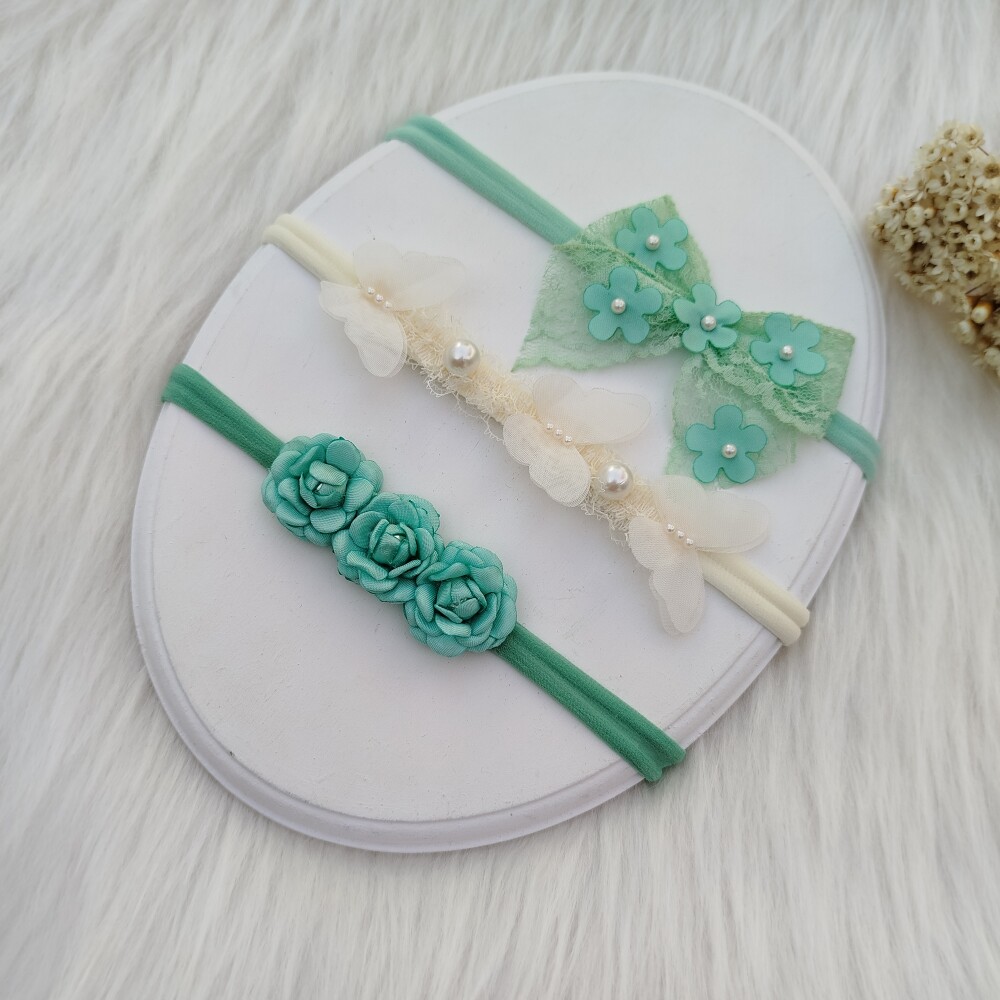 Kit 3 Faixas de Cabelo Bebê Tiara RN Verde Água