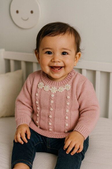 Blusa Infantil Bebê Tricô com Detalhes de Pérolas