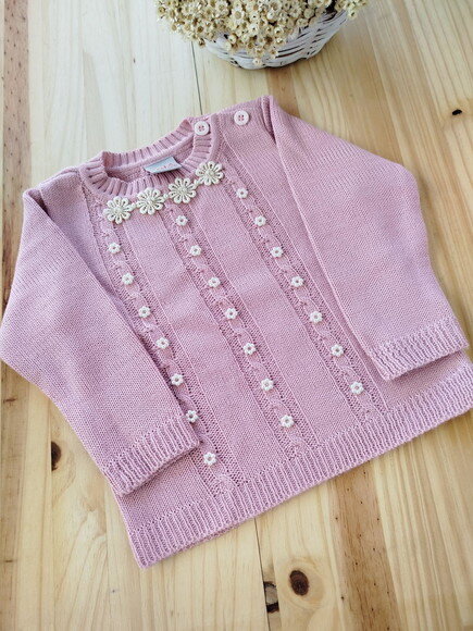 Blusa Infantil Bebê Tricô com Detalhes de Pérolas