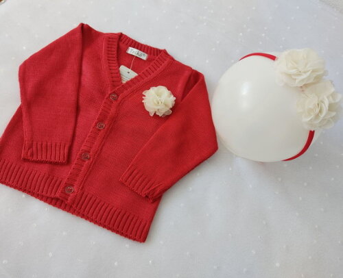 Casaquinho Bebe Trico Vermelho Menina