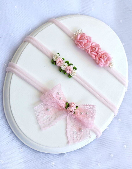 Kit 3 Faixinhas de Cabelo Bebê Menina Rosa