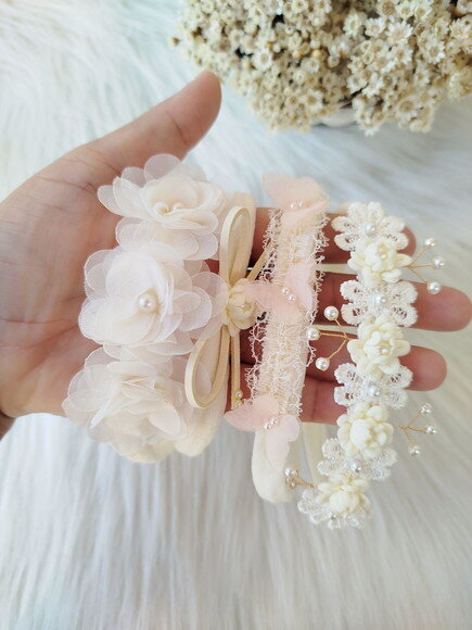 Kit 4 Faixas Tiara de Cabelo para Bebê Macias Off White