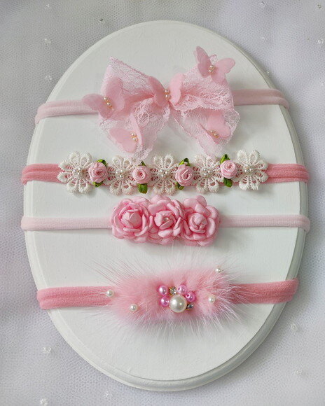 Kit Faixinhas De Cabelo Bebê Rosa