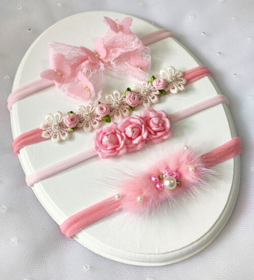 Kit Faixinhas De Cabelo Bebê Rosa
