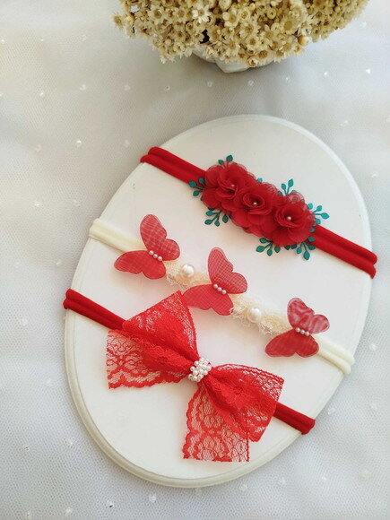 Kit Faixinhas Vermelhas para Bebê Laços e Flores Delicadas