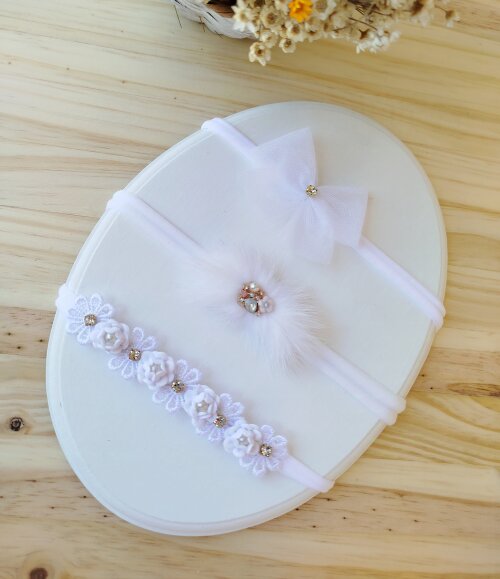 Kit 3 Faixinhas Brancas Bebê Batizado, Ano Novo e Casamento