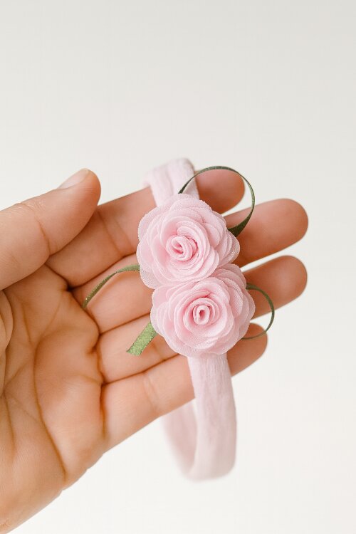 Tiara Faixa de Cabelo Bebê Rosa Organza Batizado Ensaio