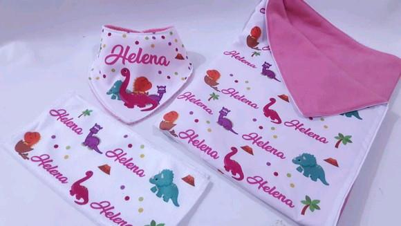 Manta e naninha para bebê dinossauro menina
