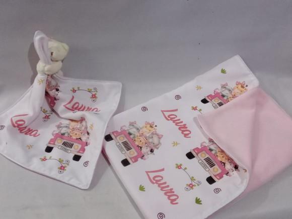 Manta e Naninha para Bebê Safari Rosa