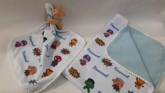 Manta e naninha para bebê super herois