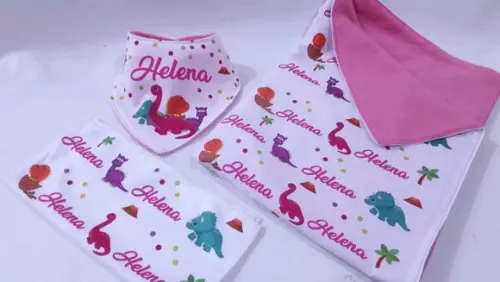 Manta e naninha para bebê dinossauro menina