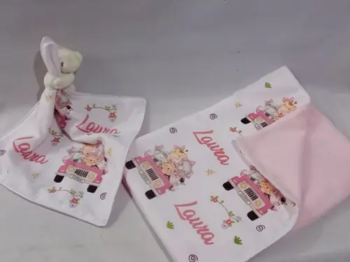 Manta e Naninha para Bebê Safari Rosa