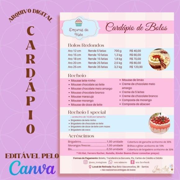 Cardápio de Bolos #1 Editável no Canva