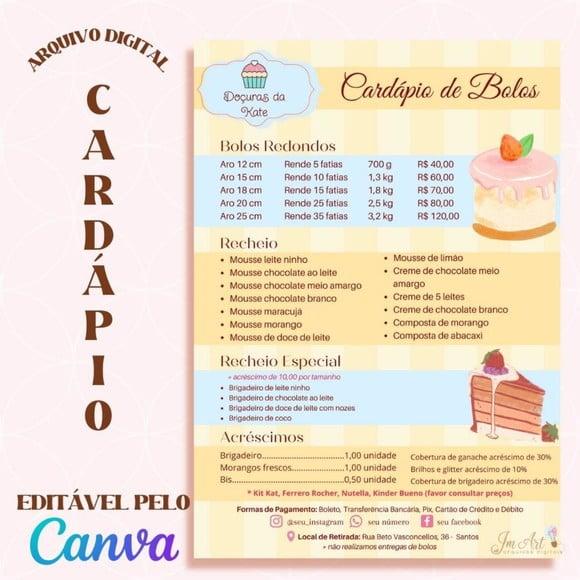 Cardápio de Bolos #3 Editável pelo Canva