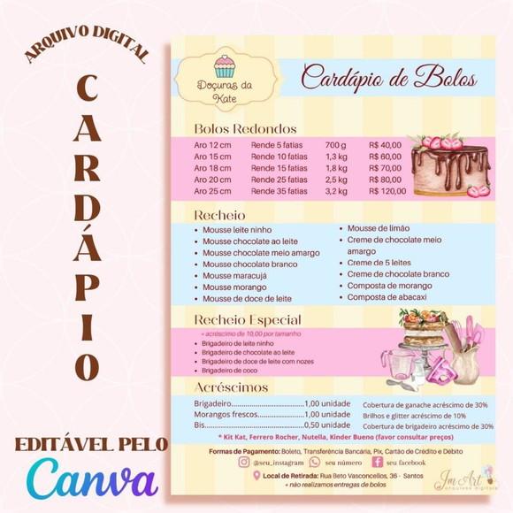 Cardápio Digital de Bolos #2 Editável pelo Canva