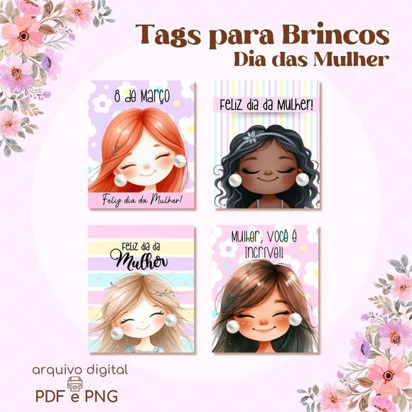 Tags para Brincos Dia da Mulher - kit Digital