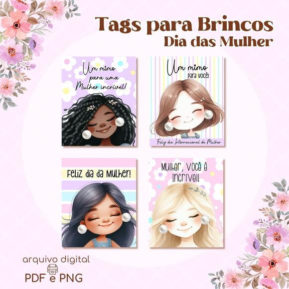 Tags para Brincos Dia da Mulher - kit Digital