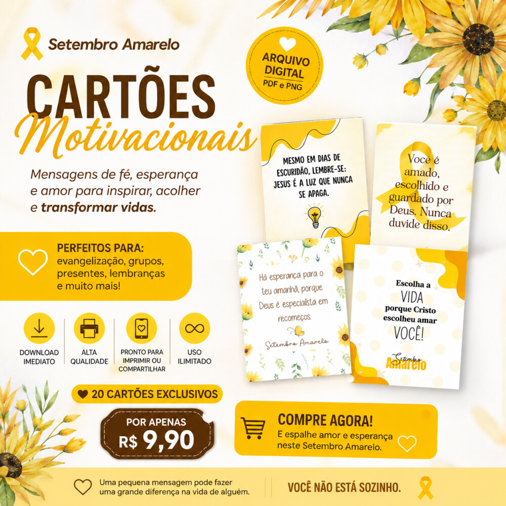 Kit Digital Cartões Motivacionais Setembro Amarelo
