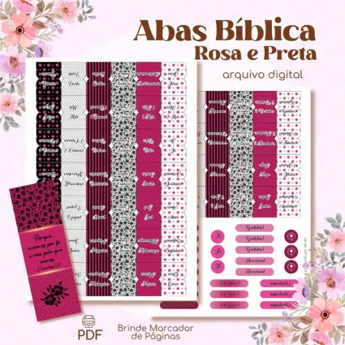 Abas Bíblicas Rosa e Preto Floral - Arquivo Digital