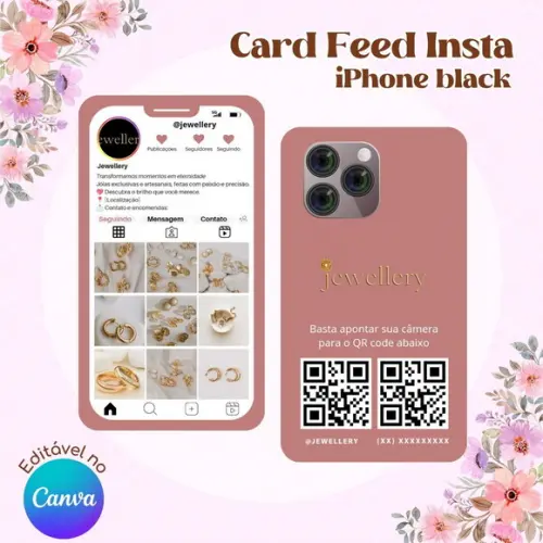 Card Feed Instagram Iphone Rosé - Editável no Canva