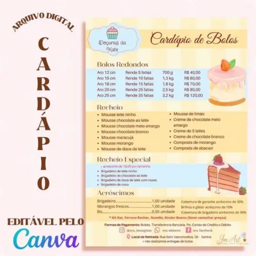 Cardápio de Bolos #3 Editável pelo Canva