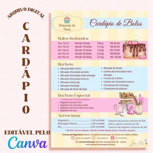 Cardápio Digital de Bolos #2 Editável pelo Canva