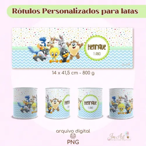 Rótulos para Lata Looney Tunes Baby Menino ( Arquivo Digital)