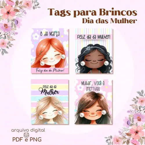 Tags para Brincos Dia da Mulher - kit Digital