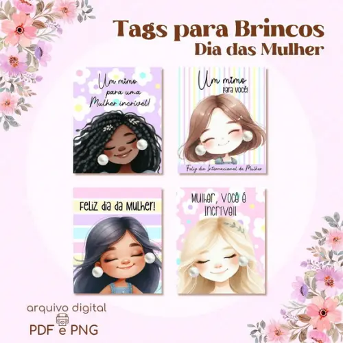 Tags para Brincos Dia da Mulher - kit Digital